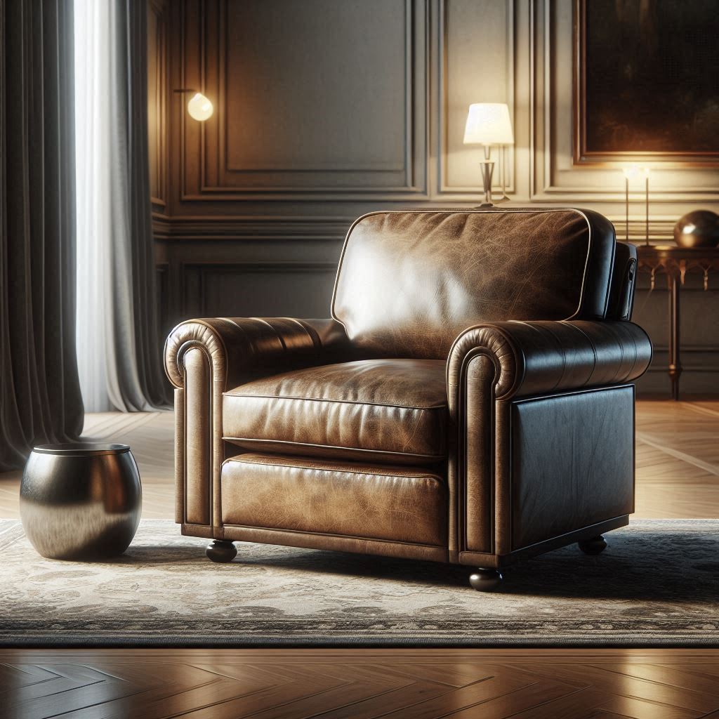 Fauteuil Club en cuir basane de mouton restauré de manière traditionnelle.